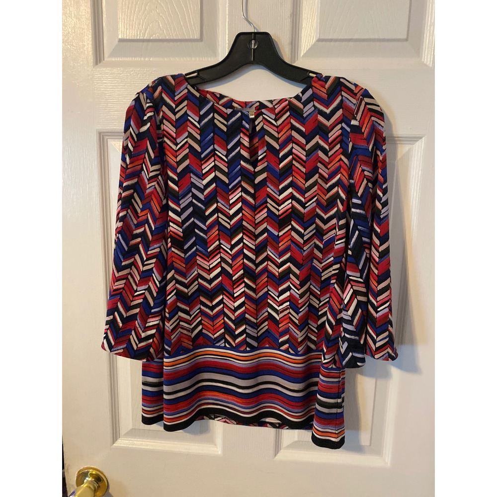 Chicos Chevron Stripe Blouse Red Blue Geometric 3/4 Sleeve Top Size 00P XSP